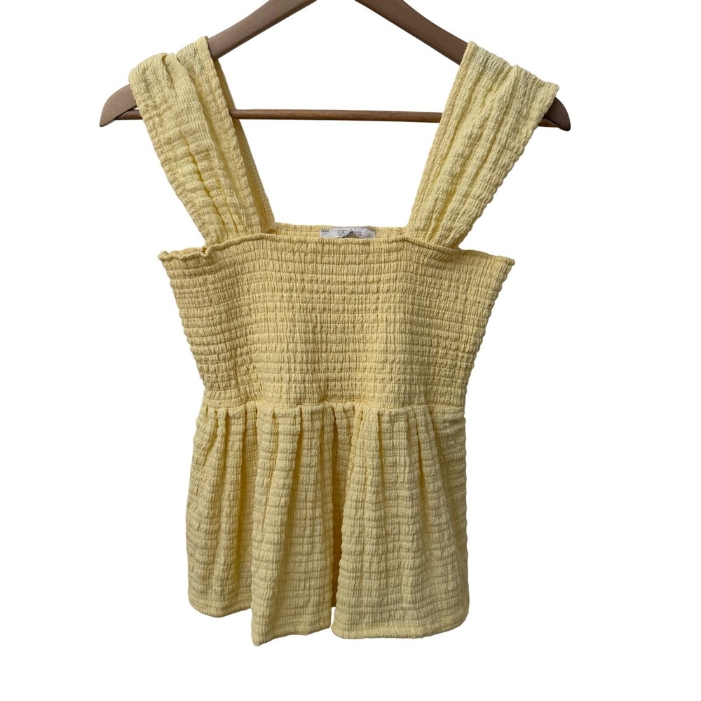 Gb Fashion London Peplum Tank Top Medium Yellow Smocked Seersucker Square Neck